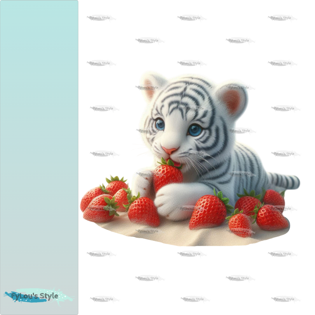 Bügelbild kleiner Tiger nascht Erdbeeren #1 Fylou's Style
