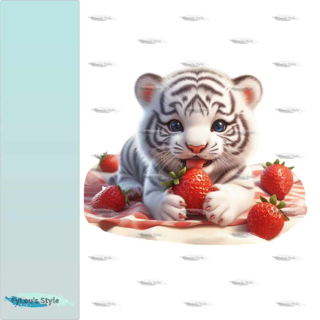 Bügelbild kleiner Tiger nascht Erdbeeren #2 Fylou's Style
