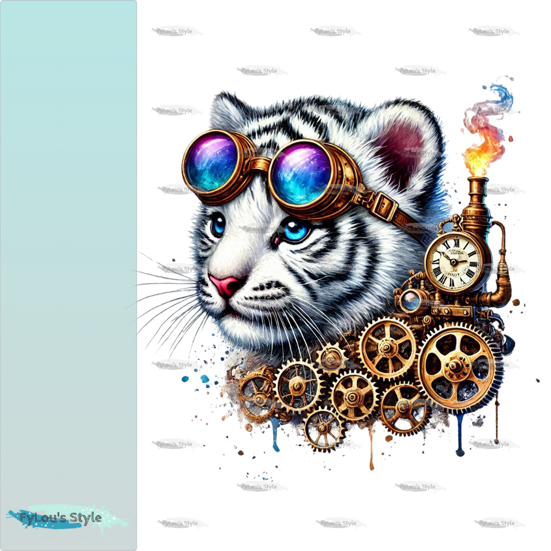 Bügelbild kleiner Weißer Steampunk Tiger #1 Fylou's Style