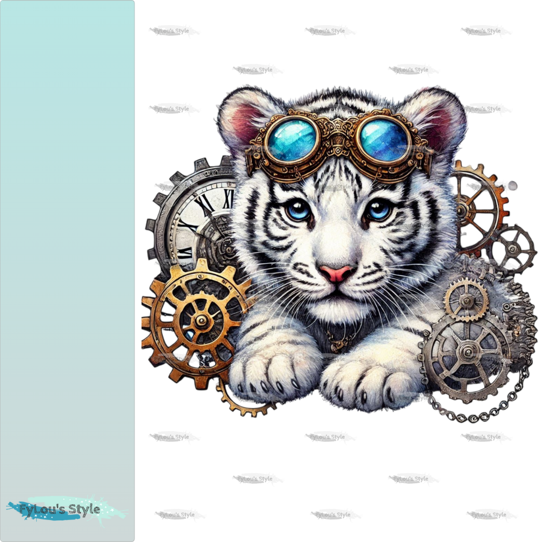 Bügelbild kleiner Weißer Steampunk Tiger #2 Fylou's Style