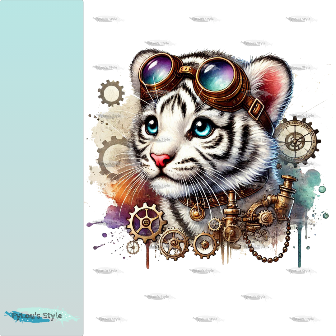 Bügelbild kleiner Weißer Steampunk Tiger #4 Fylou's Style