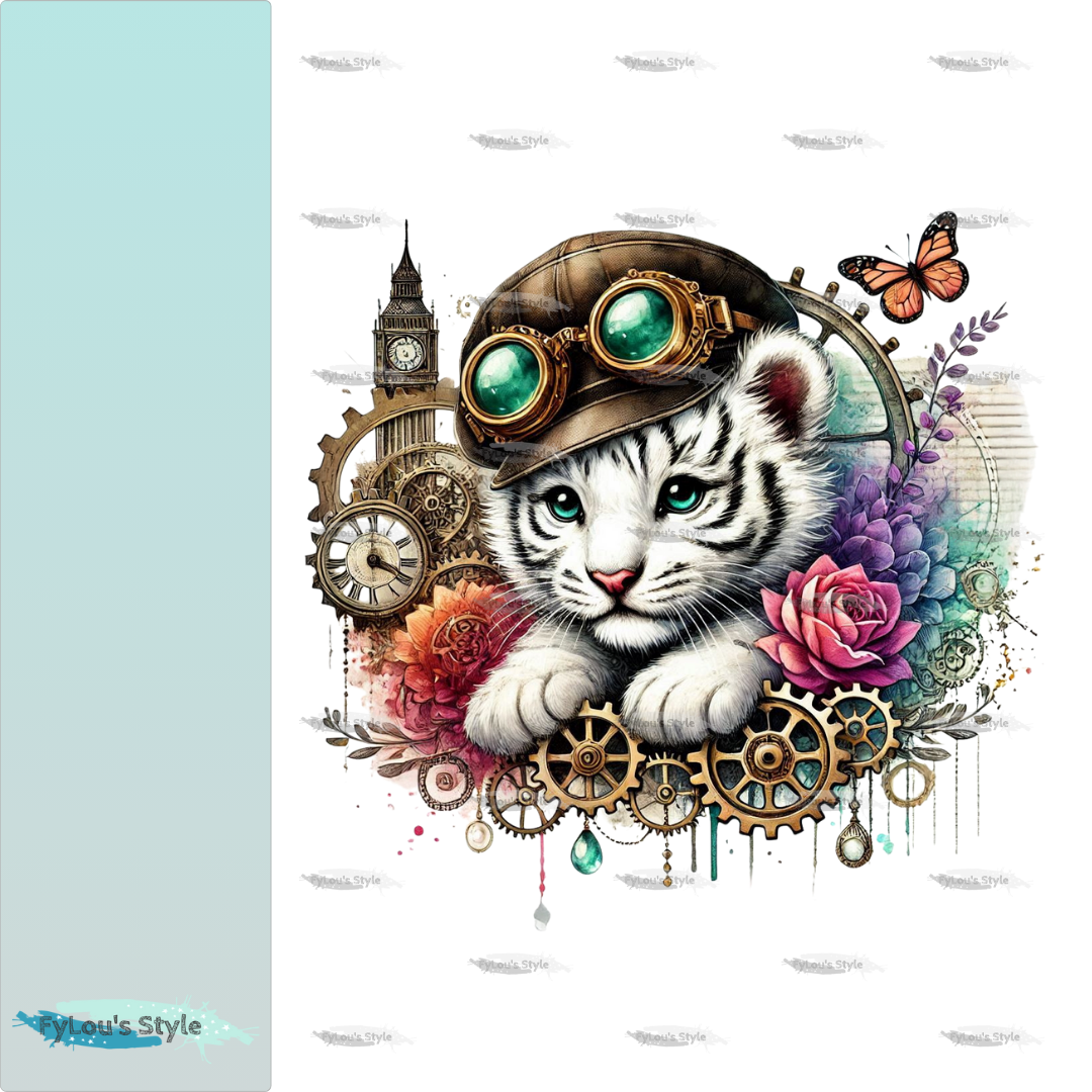 Bügelbild kleiner Weißer Steampunk Tiger #5 Fylou's Style