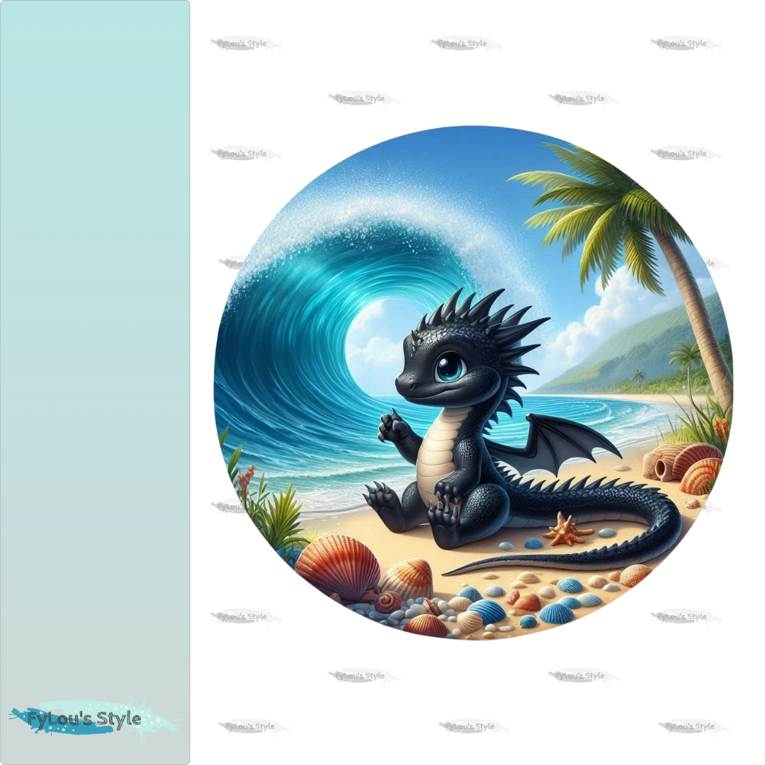 Bügelbild kleiner schwarzer Drache am Strand #2 Fylou's Style