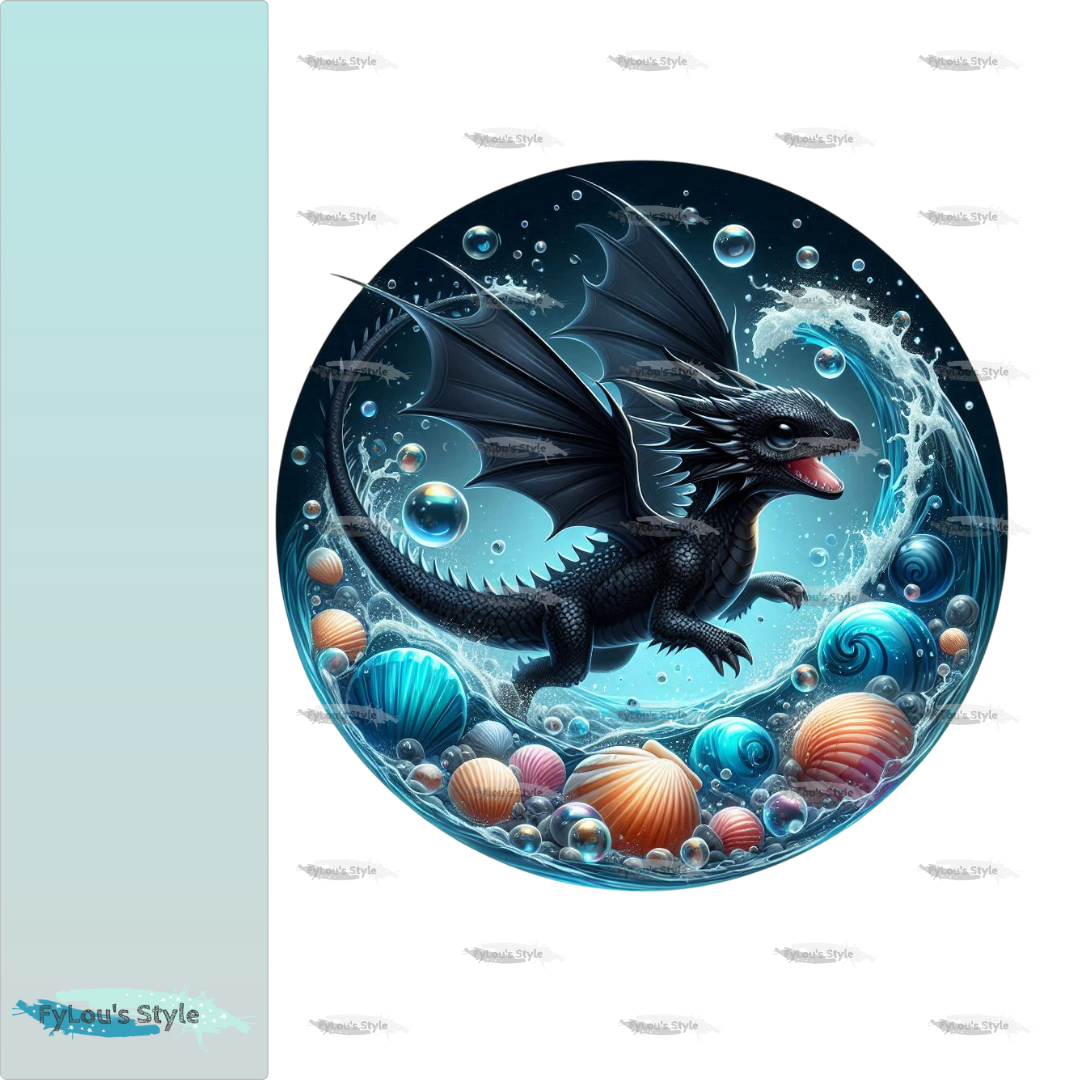 Bügelbild kleiner schwarzer Drache in Wasserwelle #2 Fylou's Style