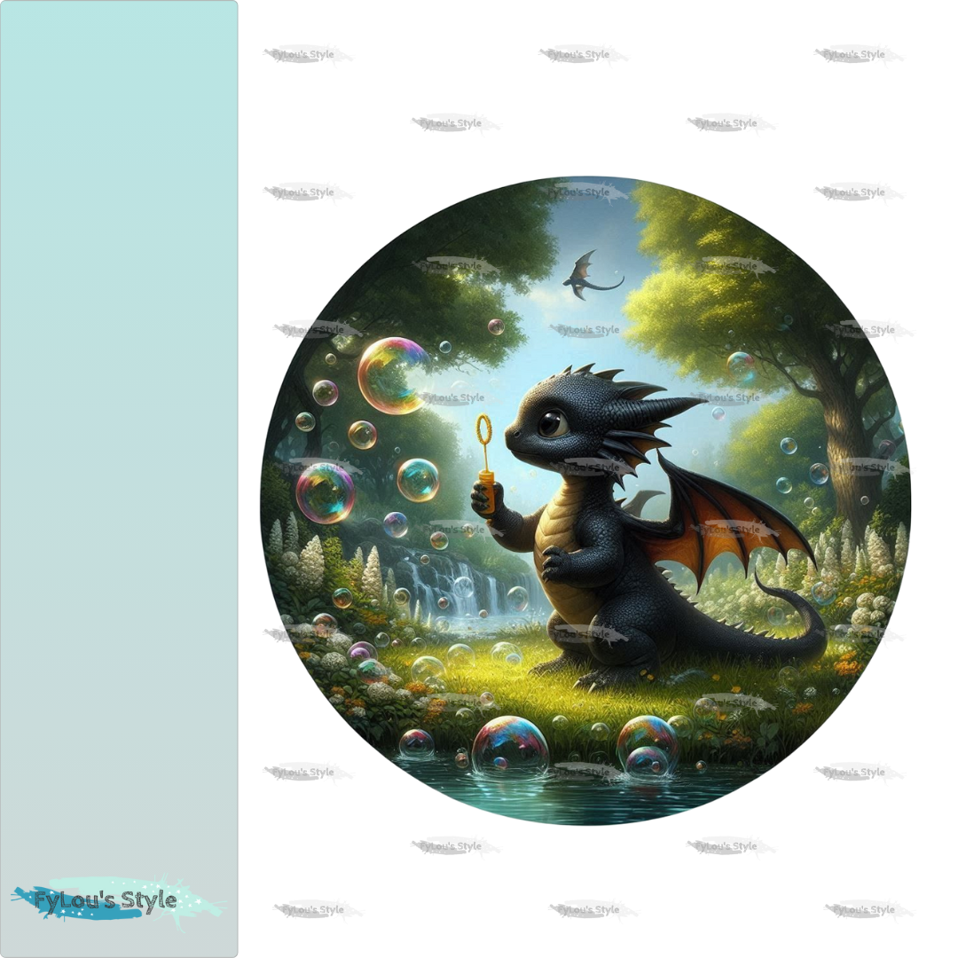 Bügelbild kleiner schwarzer Drache mit Seifenblasen #4 Fylou's Style