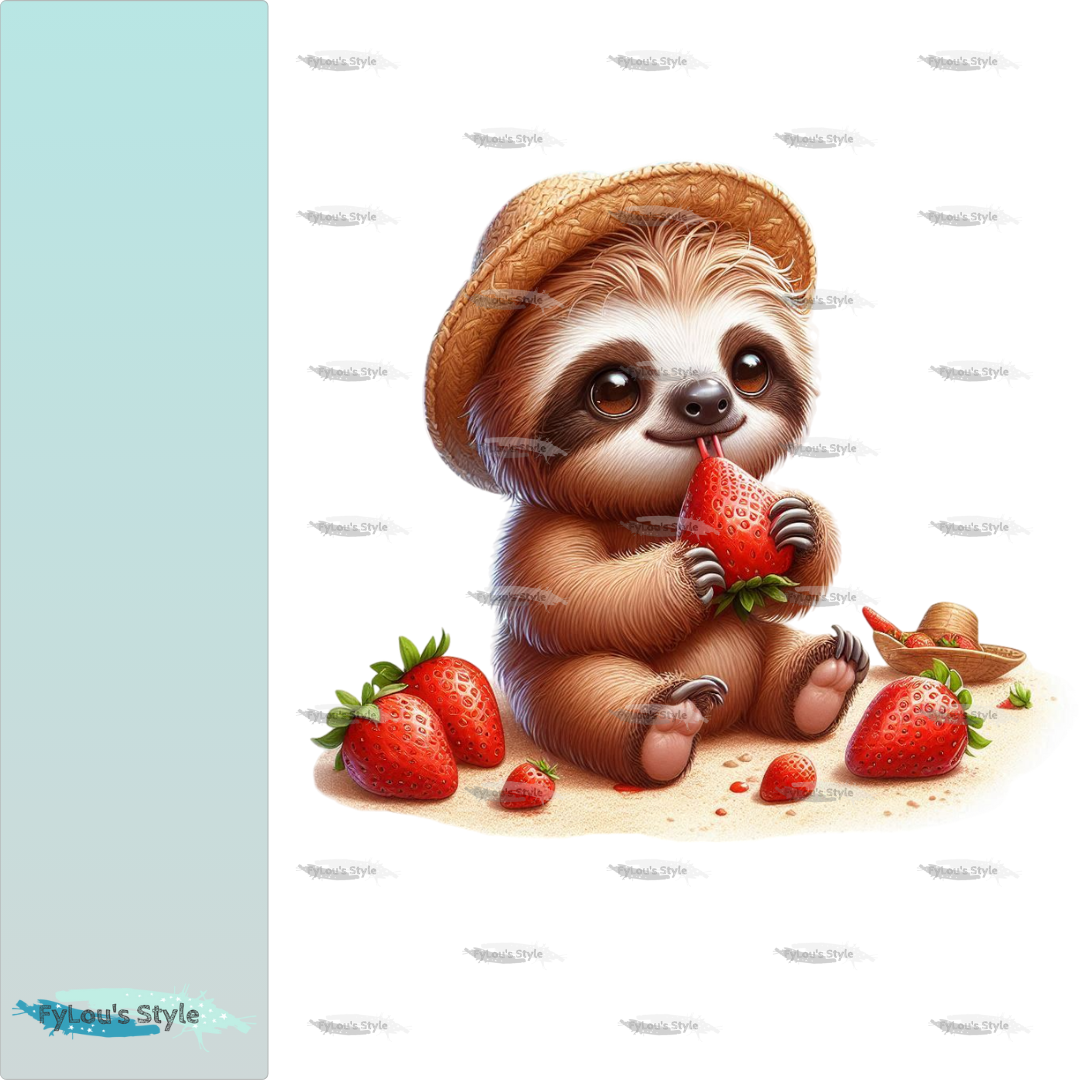 Bügelbild kleines Faultier isst Erdbeeren #1 Fylou's Style