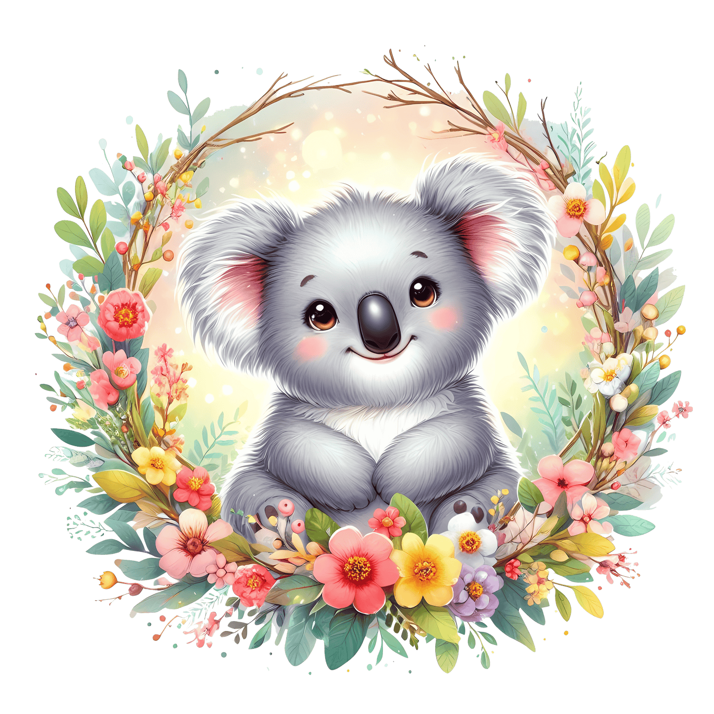Bügelbild Koala im Blumenkranz Fylou's Style