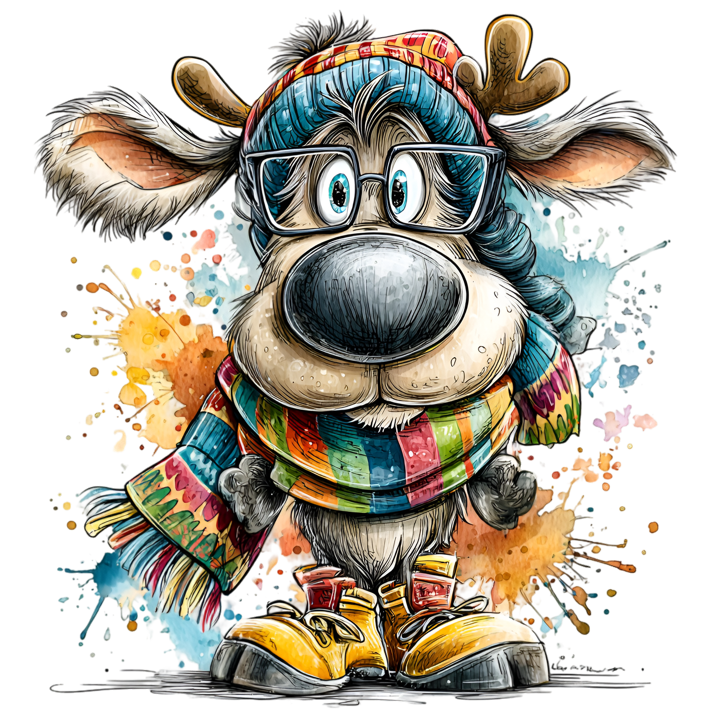 Bügelbild lustiges Rentier mit Stiefeln #1