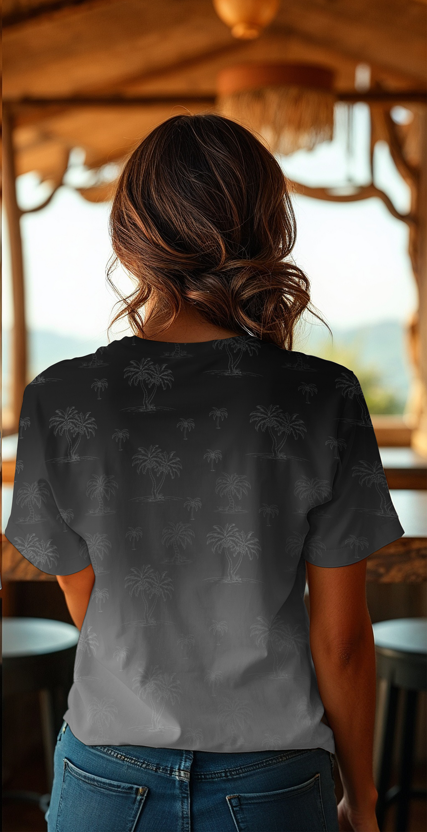 Vorbestellung Panel Palm Sunset Schwarz Bio Jersey Überbreite