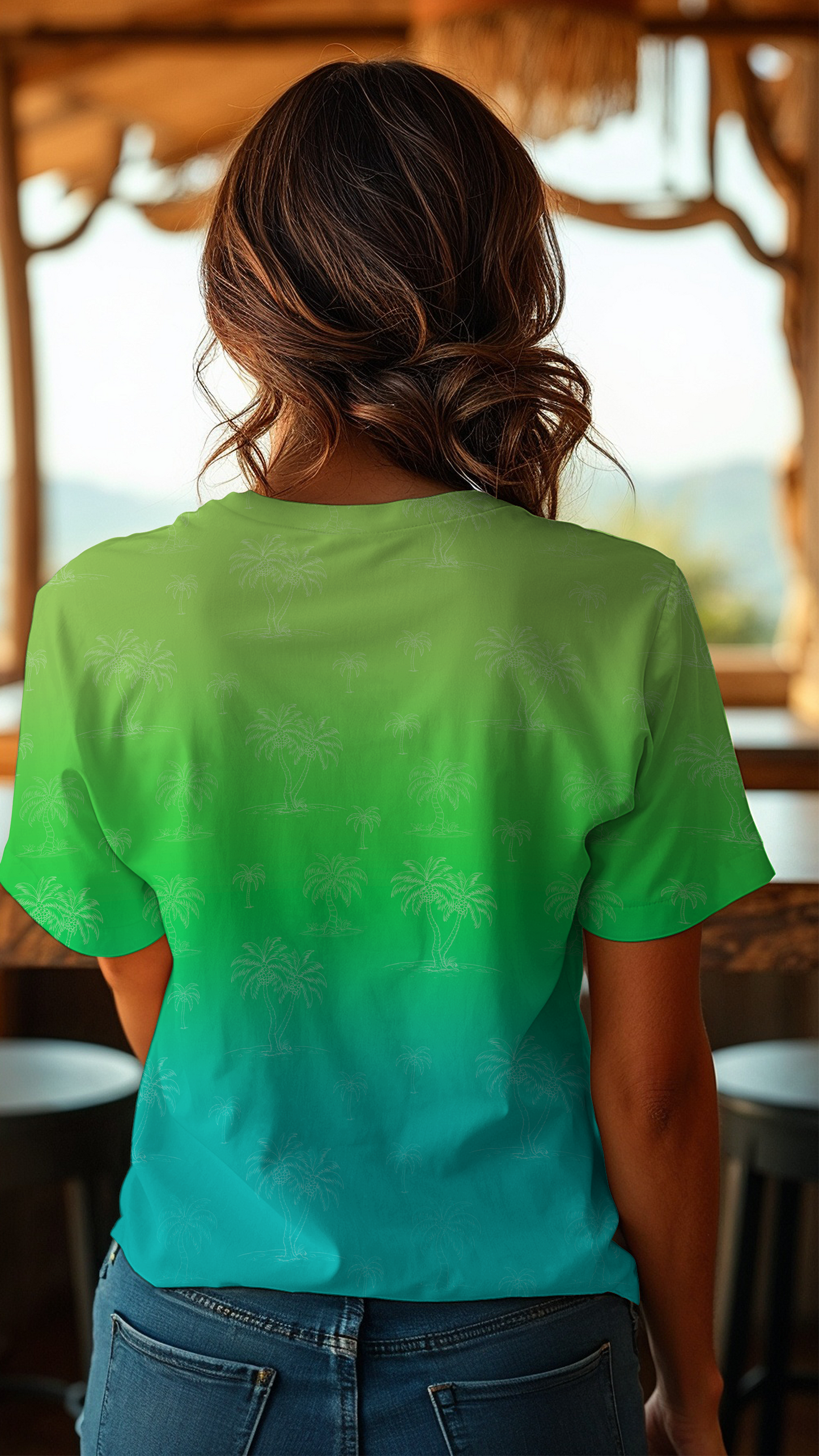 Vorbestellung Panel Palm Sunset Green Ocean Bio Jersey Überbreite