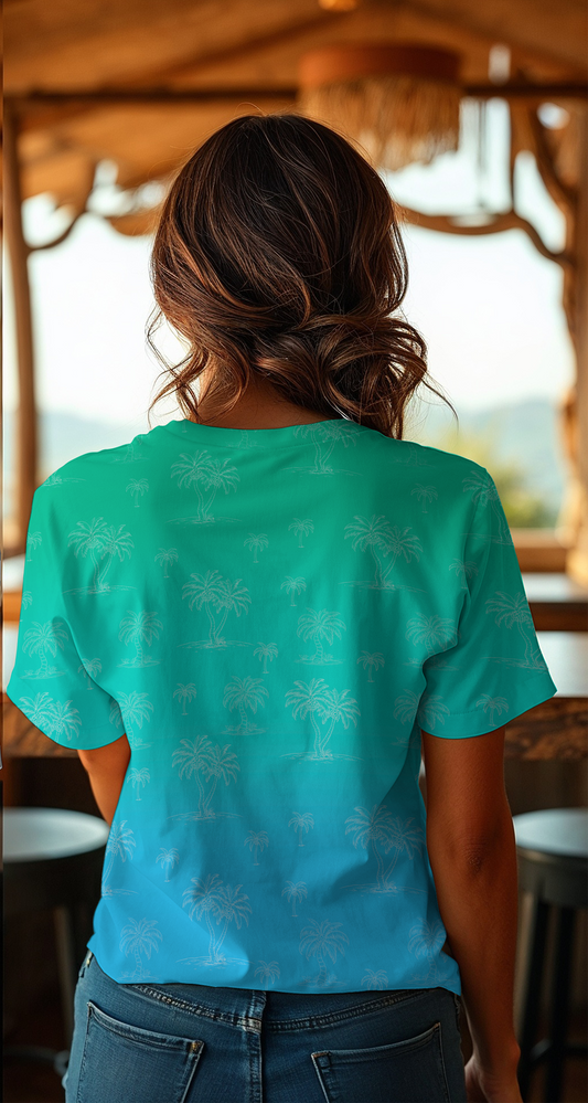 Vorbestellung Panel Palm Sunset Türkis Ocean Bio Jersey Überbreite