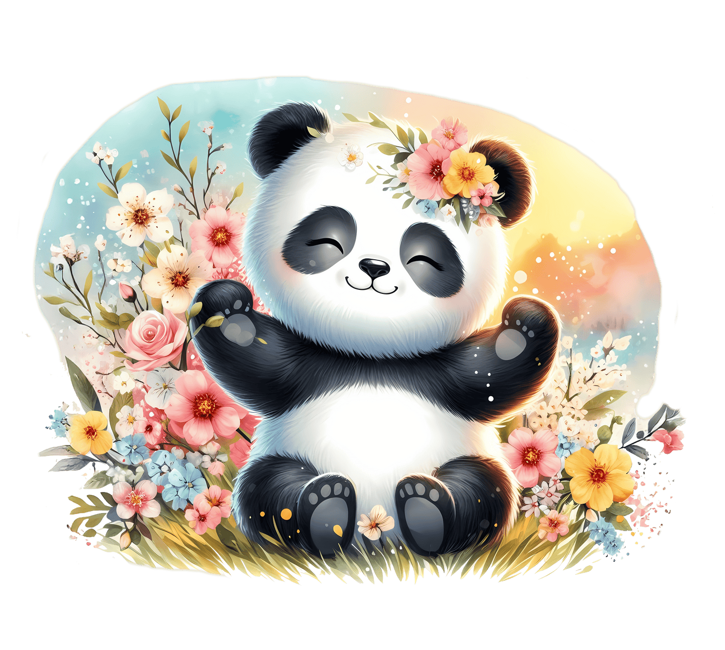 Bügelbild Panda im Frühling Fylou's Style