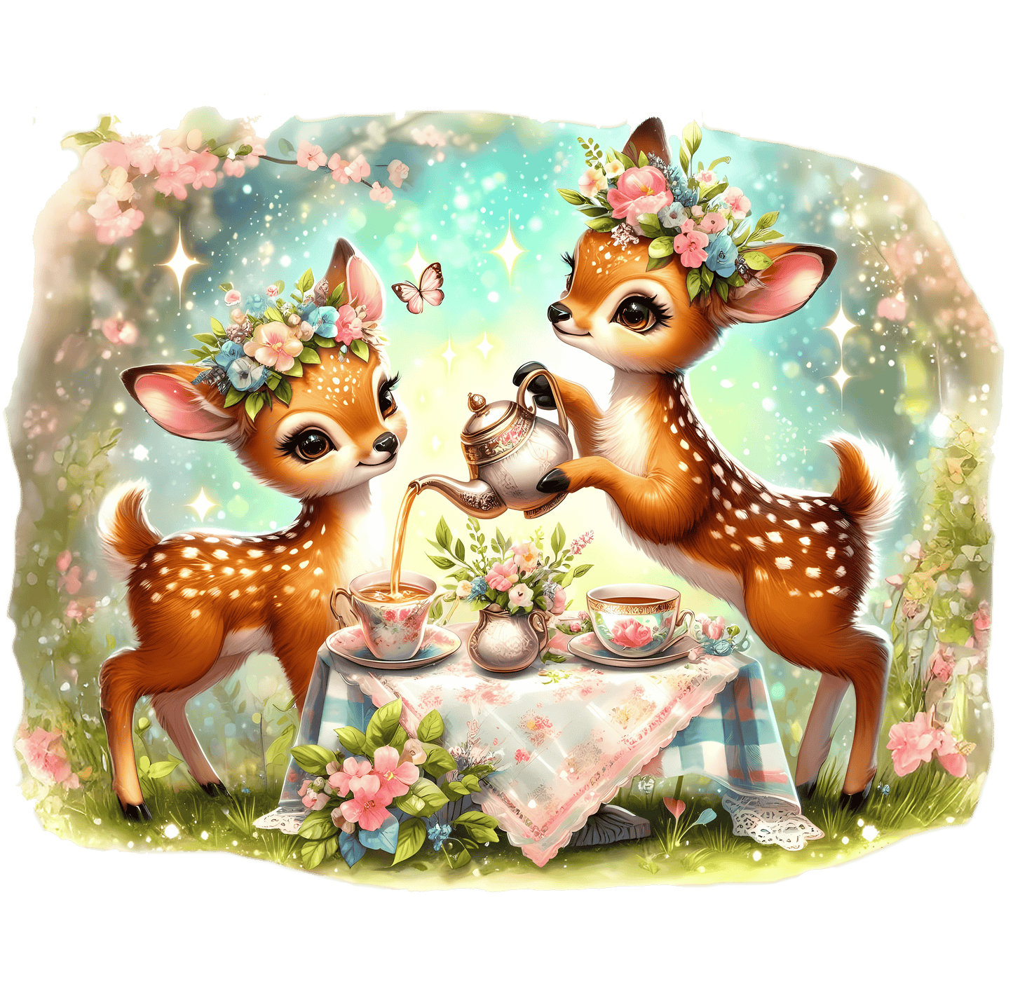 Bügelbild Rehe beim Kaffeekränzchen Fylou's Style