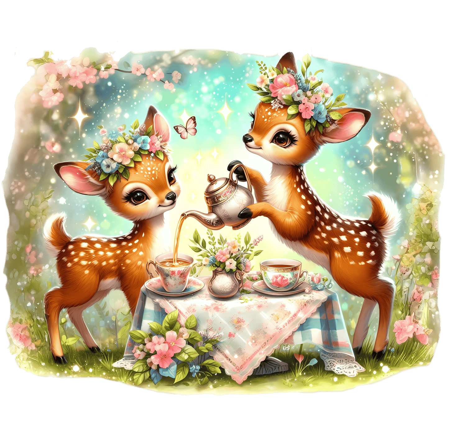 Bügelbild Rehe beim Kaffeekränzchen Fylou's Style
