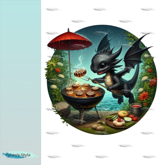 Bügelbild schwarzer Drache beim grillen #1 Fylou's Style
