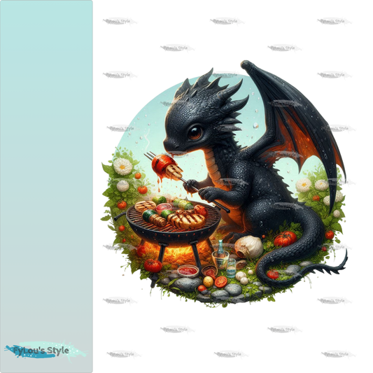 Bügelbild schwarzer Drache beim grillen #2 Fylou's Style