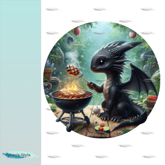 Bügelbild schwarzer Drache beim grillen #3 Fylou's Style