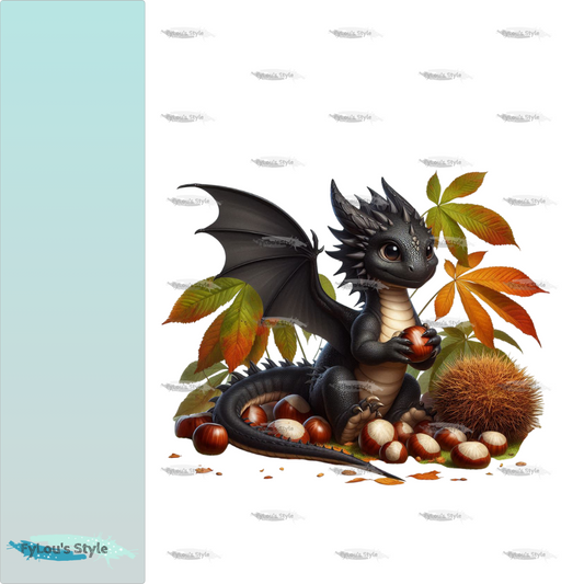 Bügelbild schwarzer Drache mit Kastanien #1
