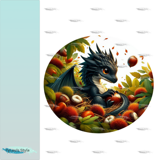 Bügelbild schwarzer Drache mit Kastanien #2