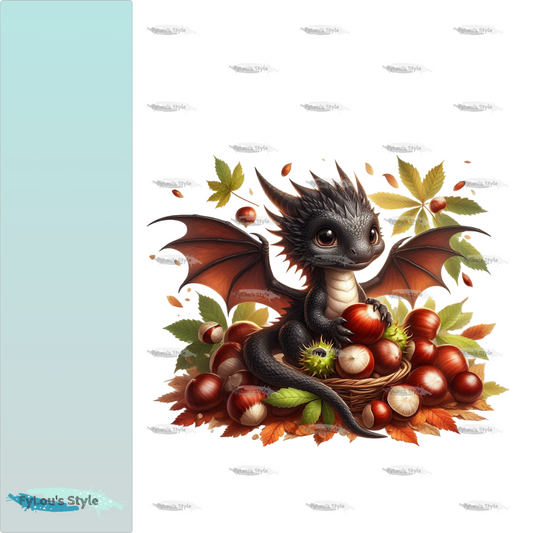 Bügelbild schwarzer Drache mit Kastanien #3