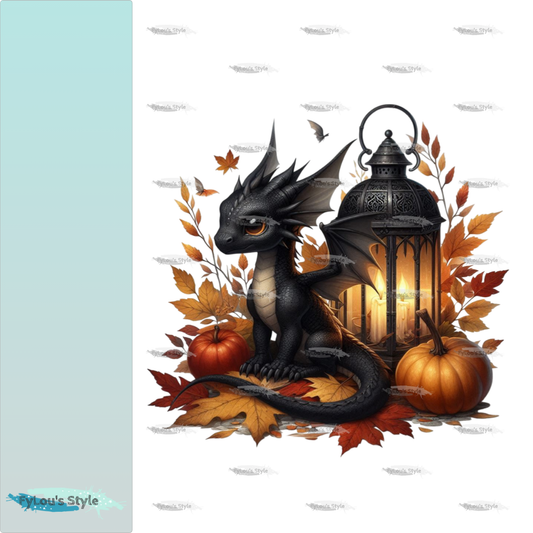 Bügelbild schwarzer Drache mit Laterne #1