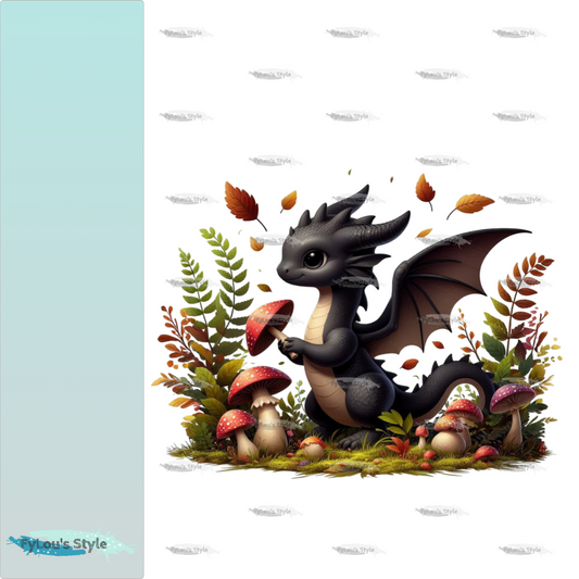 Bügelbild schwarzer Drache mit Pilze #2