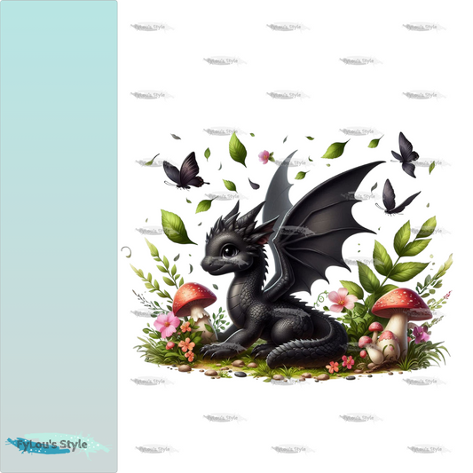 Bügelbild schwarzer Drache mit Pilze #4