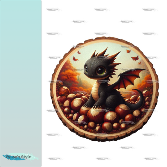 Bügelbild schwarzer Drache mit Kastanien #4