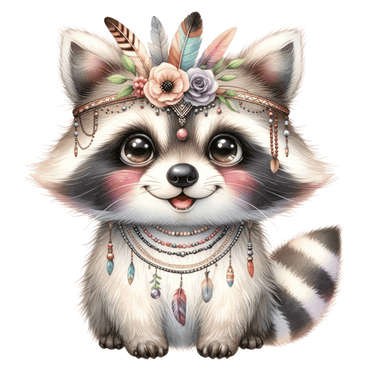 Bügelbild süßer Boho Waschbär Fylou's Style