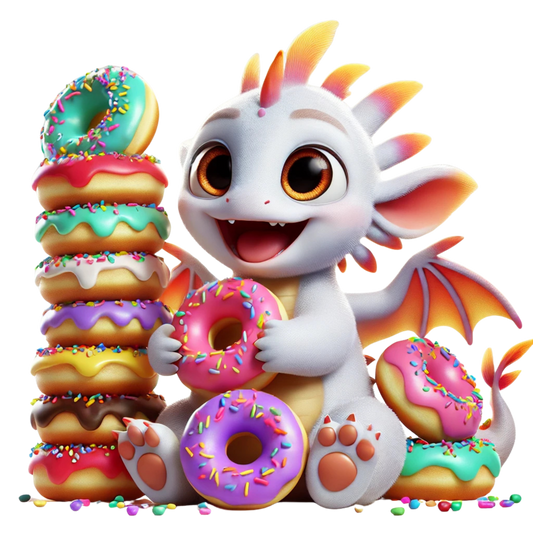 Bügelbild süßer Drache mit Donuts Fylou's Style