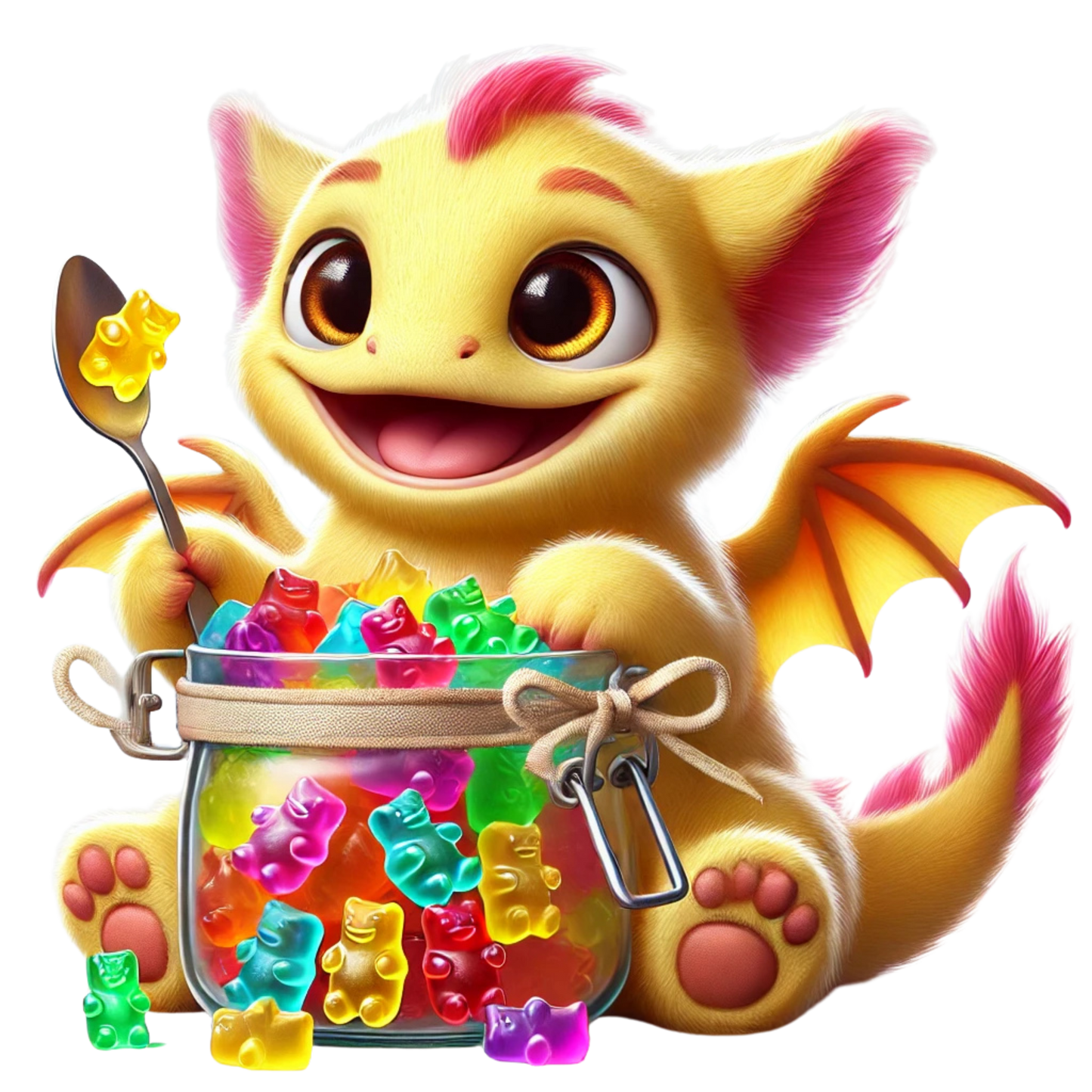 Bügelbild süßer Drache mit Gummibärchen Fylou's Style