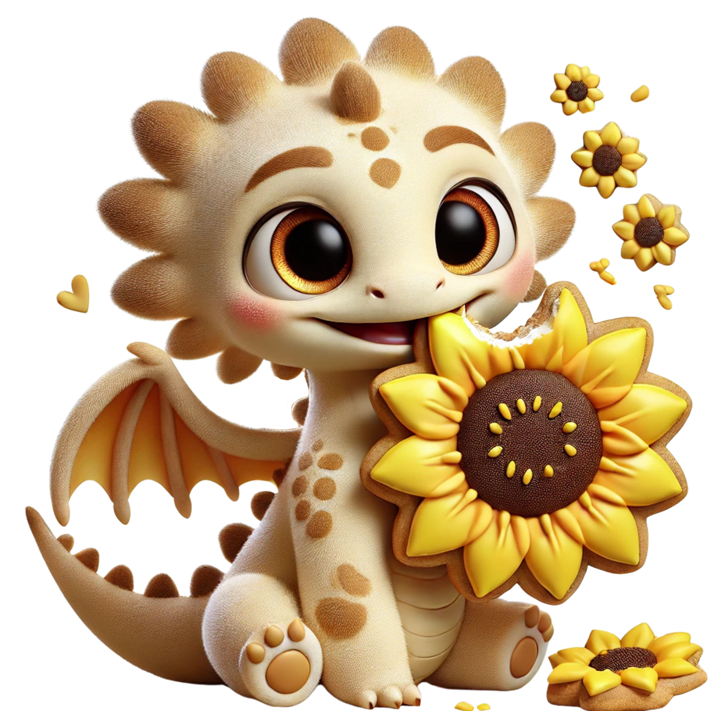 Bügelbild süßer Drache mit Sonnenblumenkeks Fylou's Style