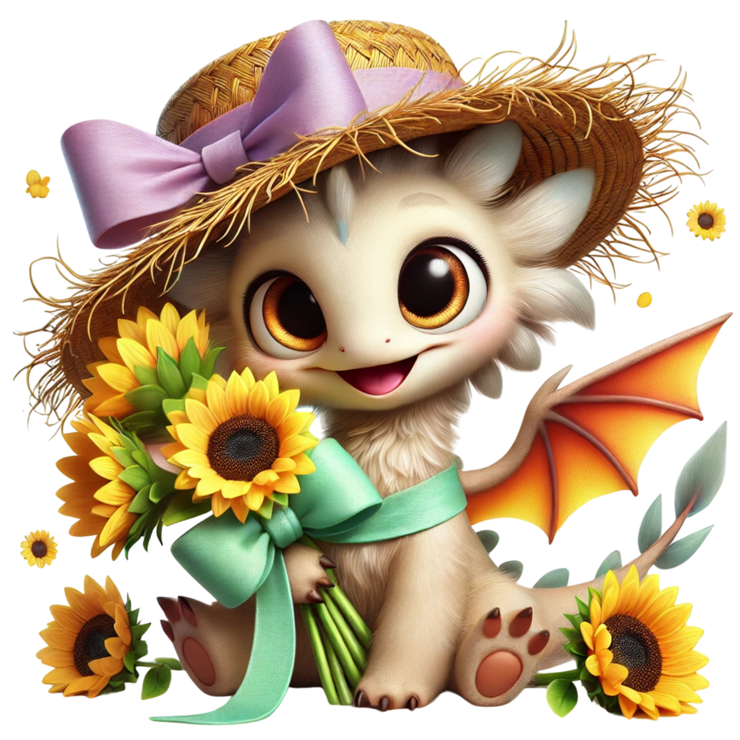 Bügelbild süsses Drachen Mädchen mit Sonnenblumen Fylou's Style