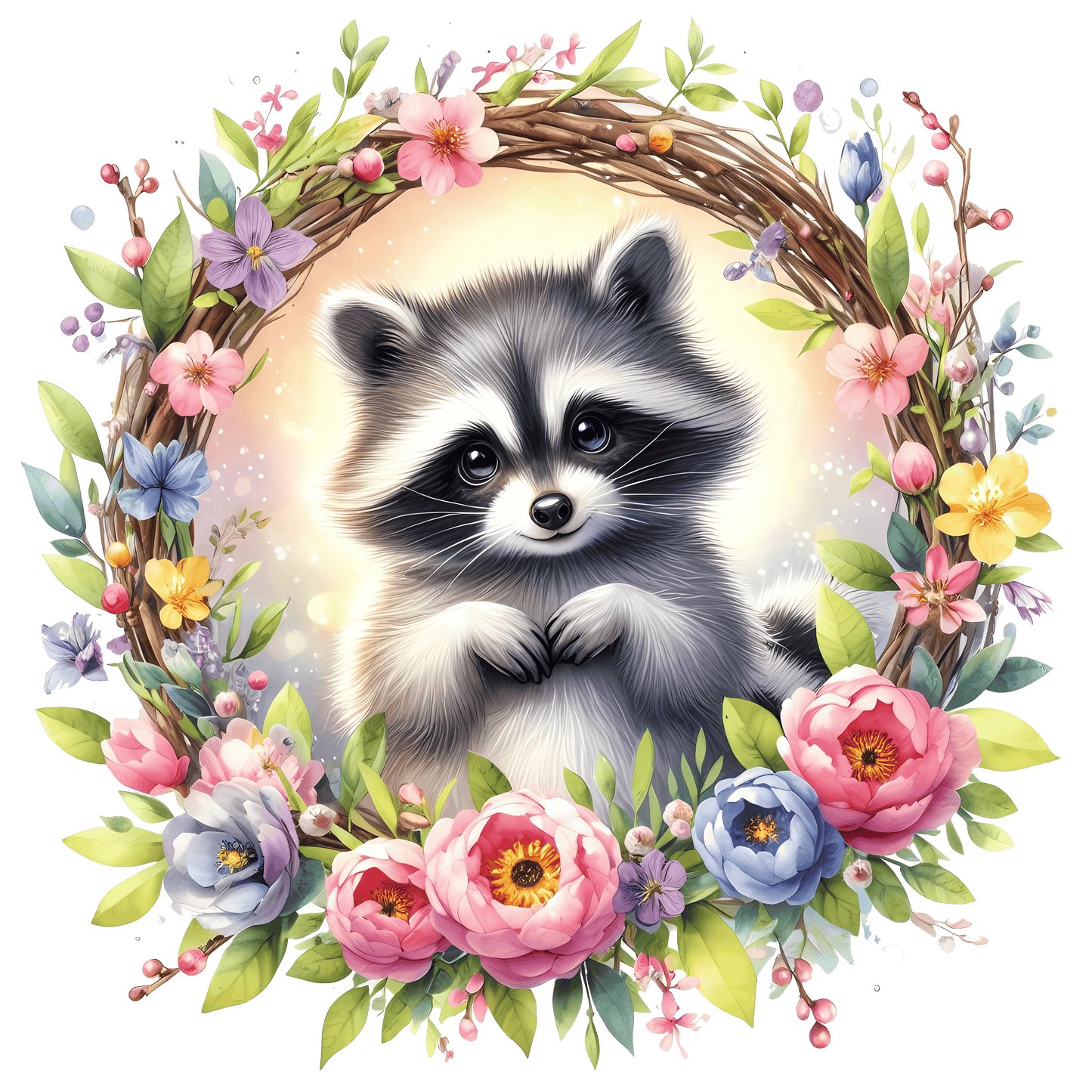 Bügelbild waschbär blumenkranz Fylou's Style