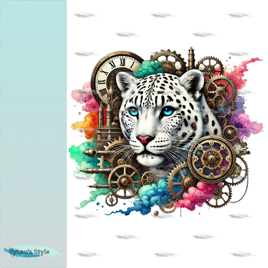 Bügelbild Steampunk weißer Steampunk Leopard #2 Fylou's Style