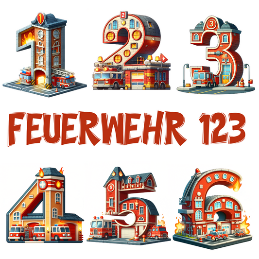 Bügelbild Feuerwehr Zahlen Fylou's Style