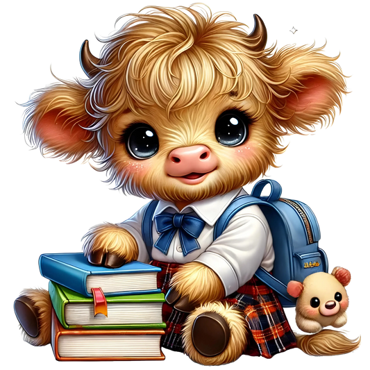 Bügelbild Highland Kuh geht zur Schule  #6 Fylou's Style