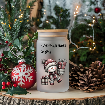 A4 Bogen Rub ON Sticker Adventskalender im Glas, Schneemann, randlose Rubons
