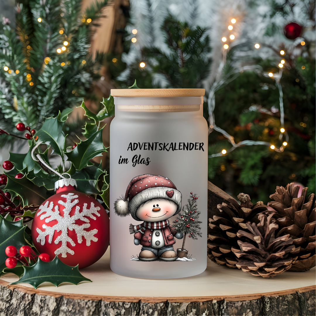 A4 Bogen Rub ON Sticker Adventskalender im Glas, Schneemann, randlose Rubons