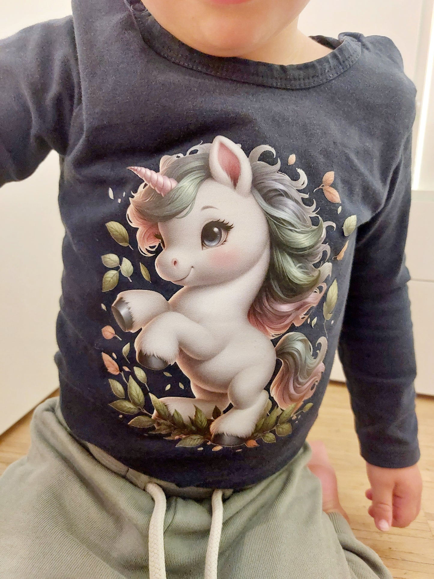 Bügelbild Einhorn mit Blättern #1