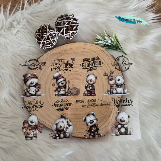 Rub on druck a4 Weihnachten teddy plätzchen