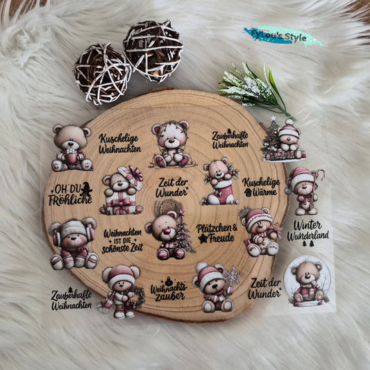 Rub on Druck weihnachten teddy