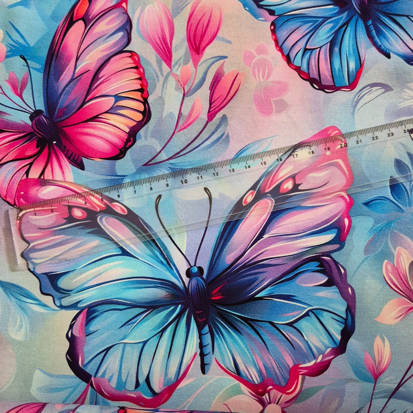Bio Jersey "Rosa Blaue Schmetterlinge" Überbreite