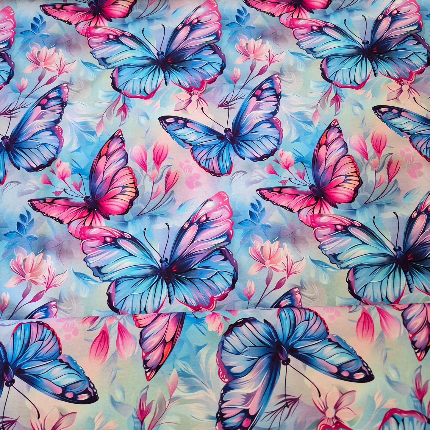 Bio Jersey "Rosa Blaue Schmetterlinge" Überbreite
