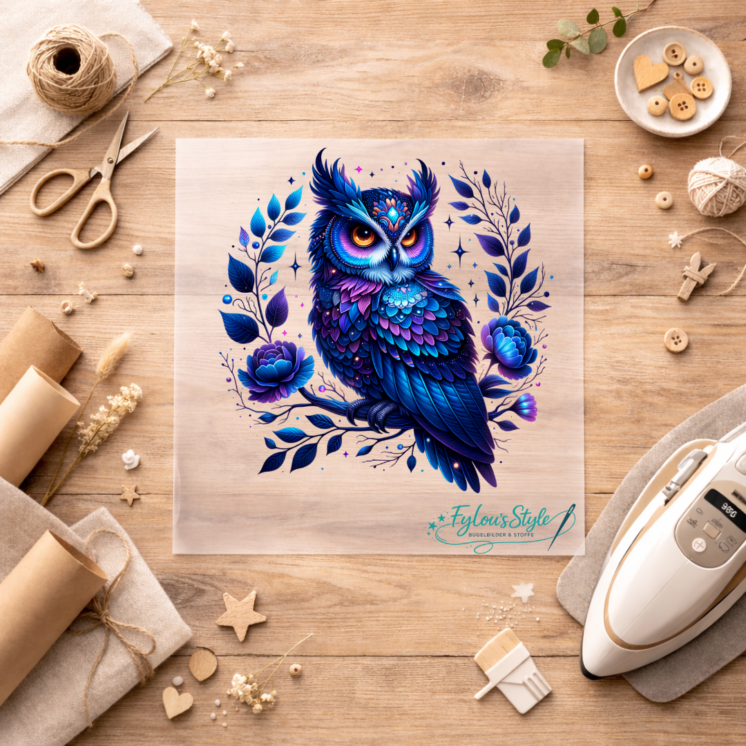Bügelbild Magische Blaue Eule #1