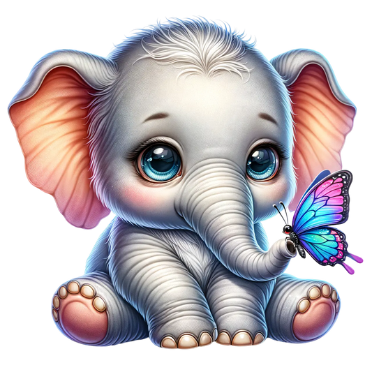 Bügelbild Elefant  mit Schmetterling #1 Fylou's Style