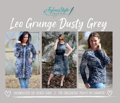 Vorbestellung Bio French Terry Leo Grunge Dusty Grey Überbreite