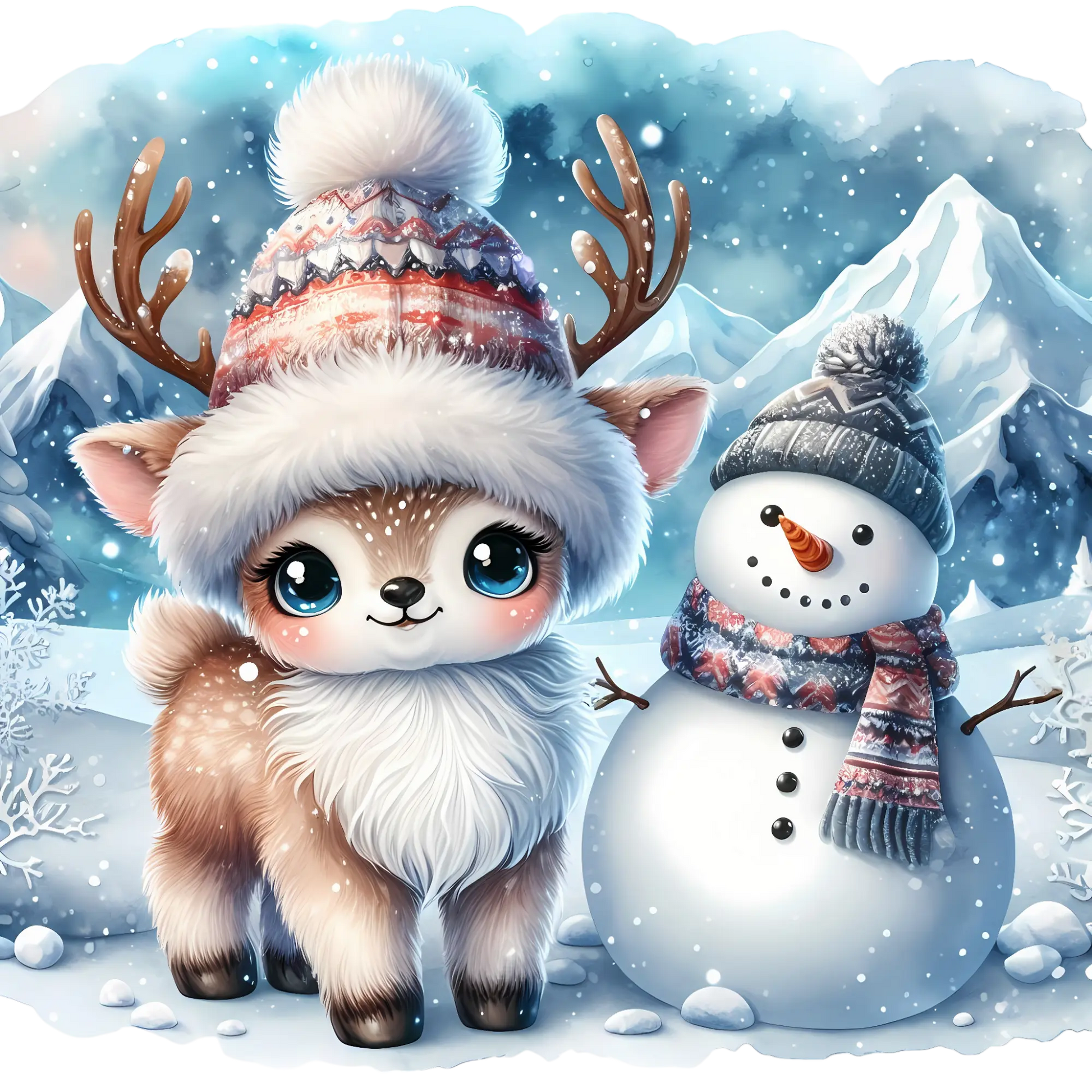 Bügelbild Rentier mit Schneemann - Fylou's Style