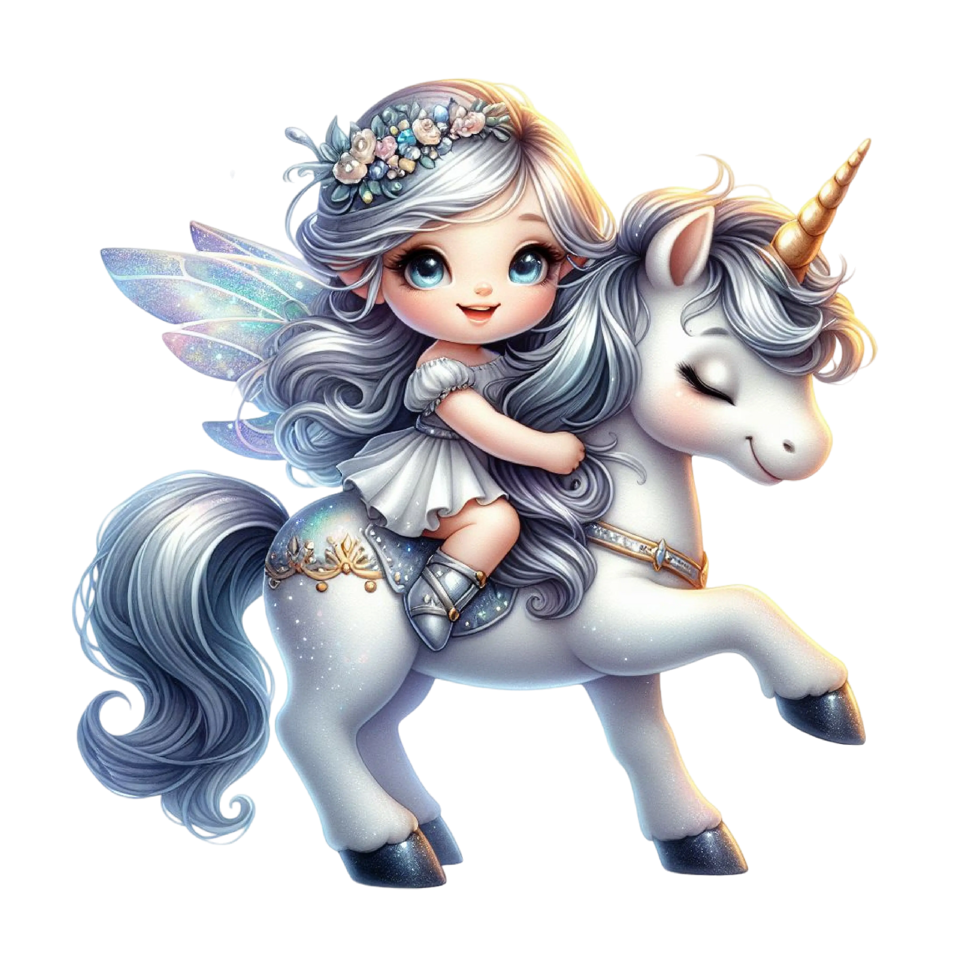 Bügelbild kleine Fee mit Einhorn #1 Fylou's Style
