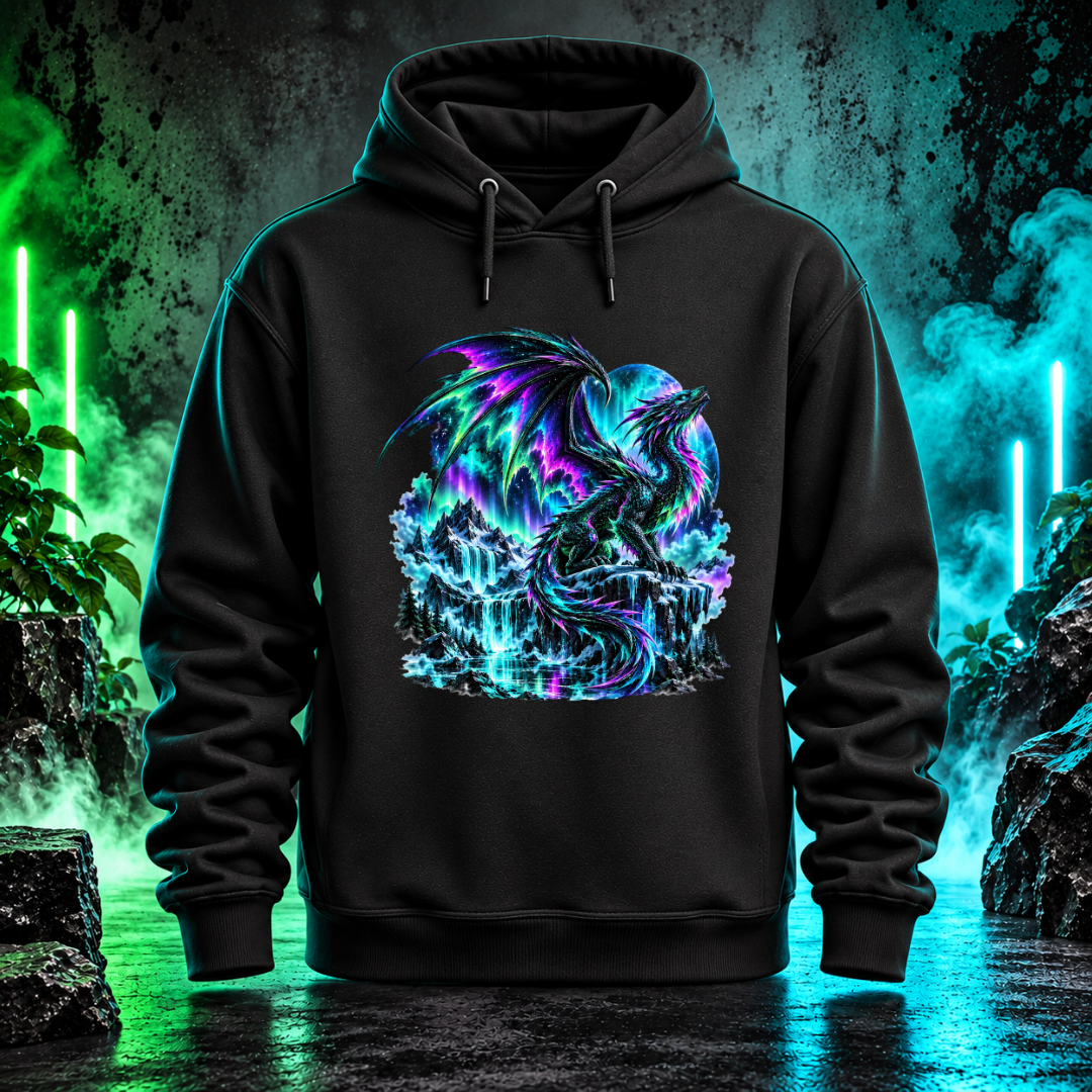 Bügelbild Neondrache unter Polarlichtern